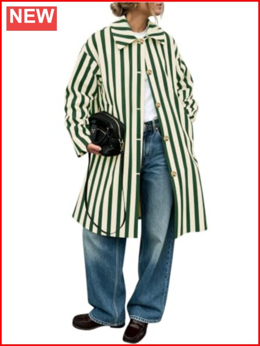 Oversized Striped Long Trench Coat Windproof Fall Overcoat